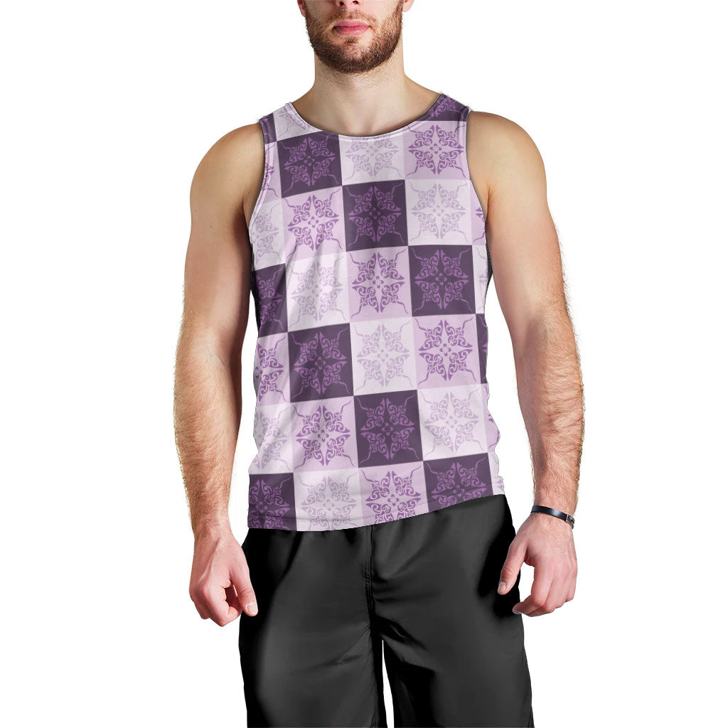 Lavender Manta Ray Hawaiian Quilt Motif Men Tank Top