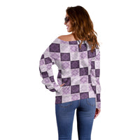 Lavender Manta Ray Hawaiian Quilt Motif Off Shoulder Sweater