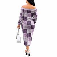 Lavender Manta Ray Hawaiian Quilt Motif Off The Shoulder Long Sleeve Dress