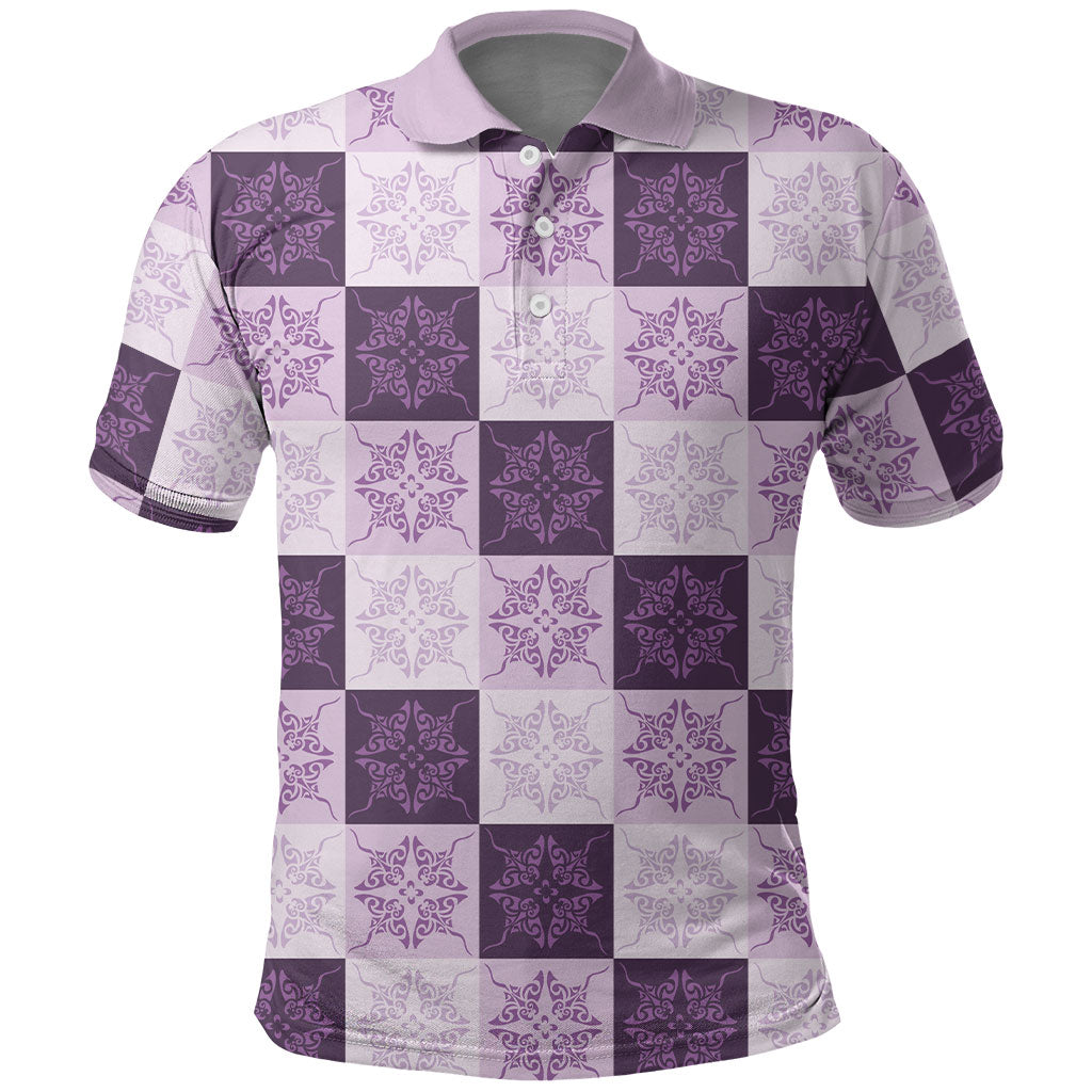 Lavender Manta Ray Hawaiian Quilt Motif Polo Shirt