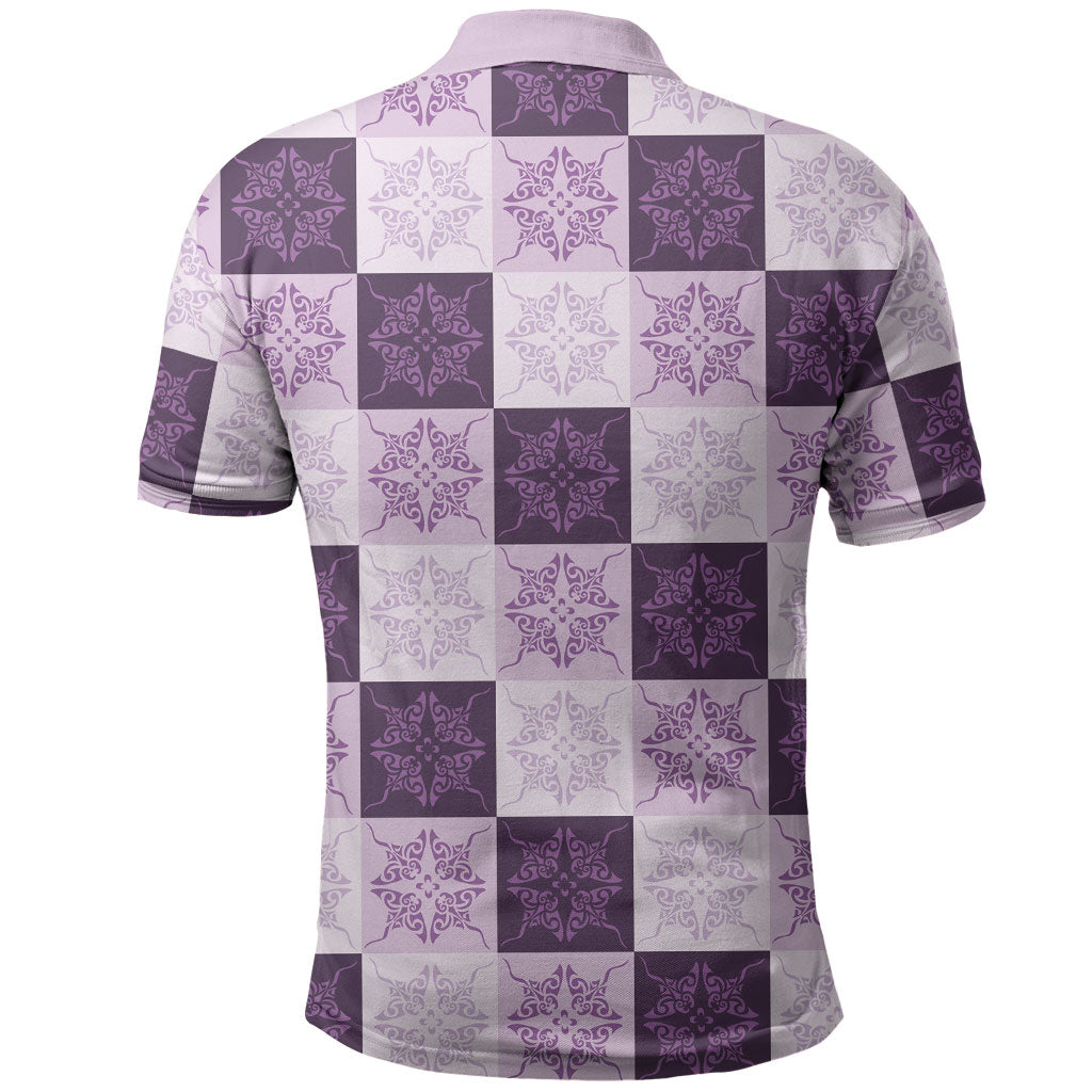 Lavender Manta Ray Hawaiian Quilt Motif Polo Shirt