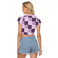 Lavender Manta Ray Hawaiian Quilt Motif Raglan Cropped T Shirt