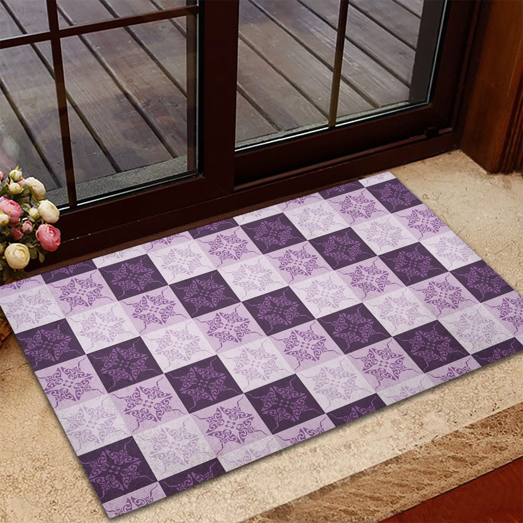 Lavender Manta Ray Hawaiian Quilt Motif Rubber Doormat