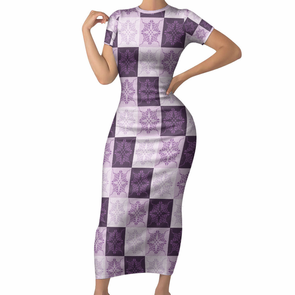 Lavender Manta Ray Hawaiian Quilt Motif Short Sleeve Bodycon Dress