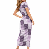 Lavender Manta Ray Hawaiian Quilt Motif Short Sleeve Bodycon Dress