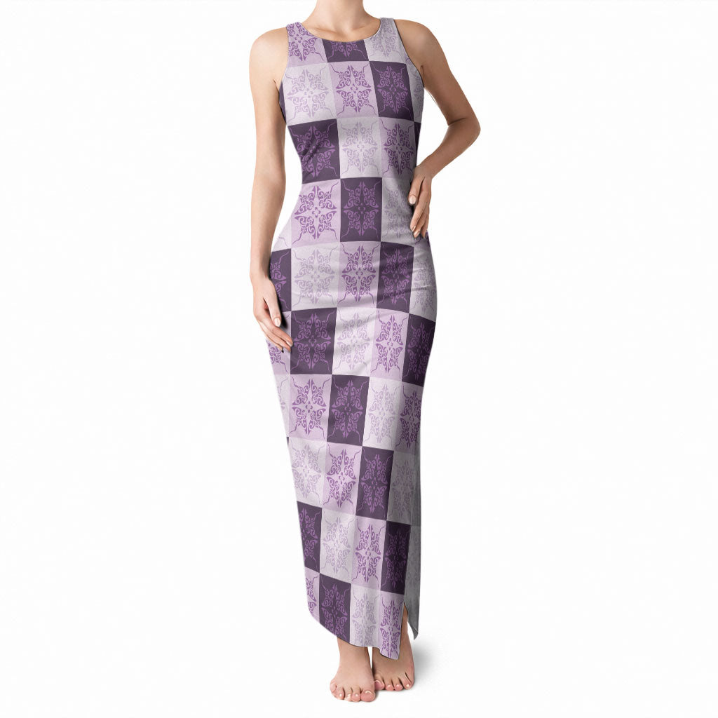 Lavender Manta Ray Hawaiian Quilt Motif Tank Maxi Dress
