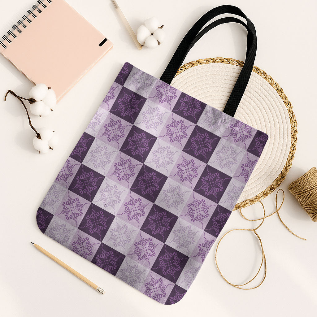 Lavender Manta Ray Hawaiian Quilt Motif Tote Bag