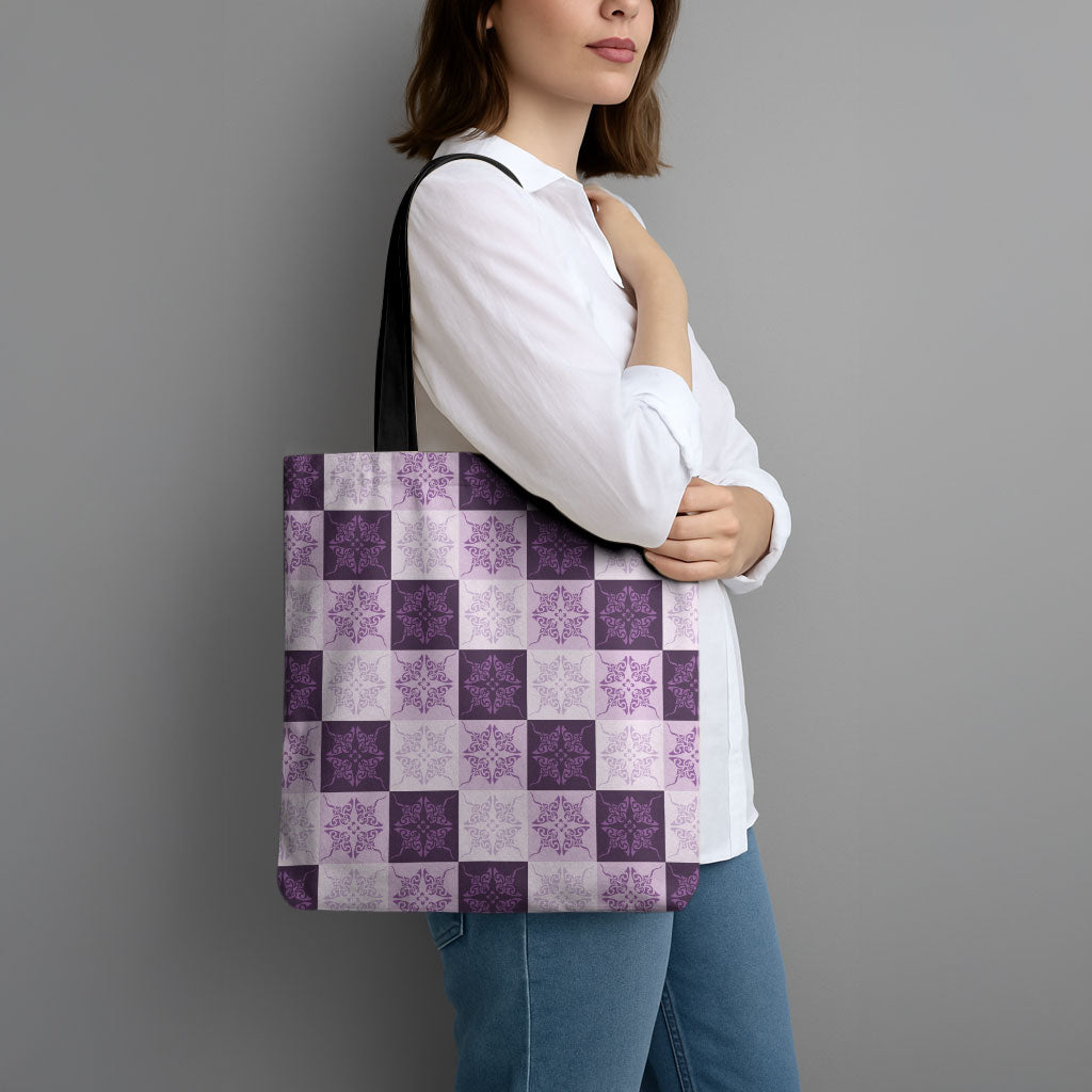 Lavender Manta Ray Hawaiian Quilt Motif Tote Bag