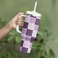 Lavender Manta Ray Hawaiian Quilt Motif Tumbler With Handle