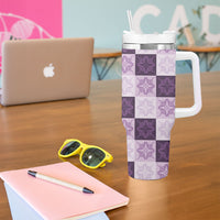 Lavender Manta Ray Hawaiian Quilt Motif Tumbler With Handle