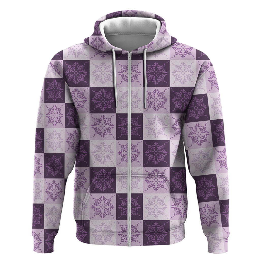 Lavender Manta Ray Hawaiian Quilt Motif Zip Hoodie LT05 Zip Hoodie Purple - Polynesian Pride