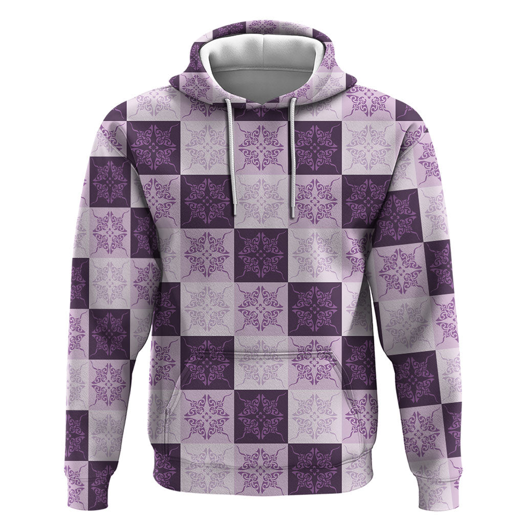 Lavender Manta Ray Hawaiian Quilt Motif Zip Hoodie