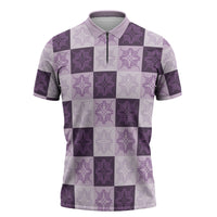 Lavender Manta Ray Hawaiian Quilt Motif Zipper Polo Shirt