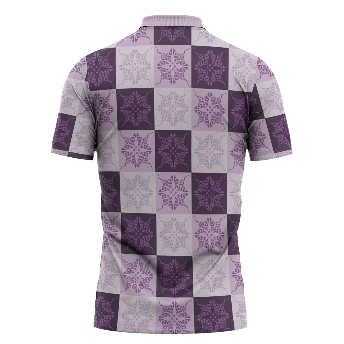 Lavender Manta Ray Hawaiian Quilt Motif Zipper Polo Shirt