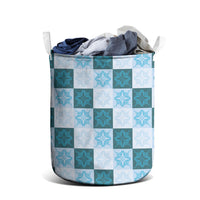 Cyan Manta Ray Hawaiian Quilt Motif Laundry Basket