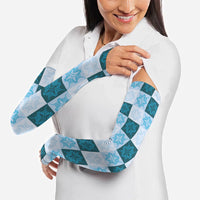 Cyan Manta Ray Hawaiian Quilt Motif Arm Sleeves