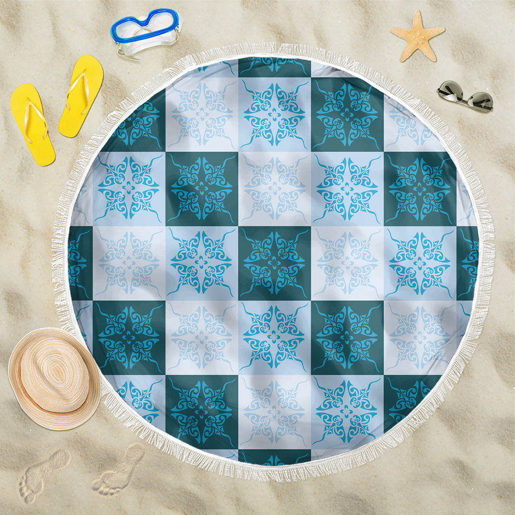 Cyan Manta Ray Hawaiian Quilt Motif Beach Blanket