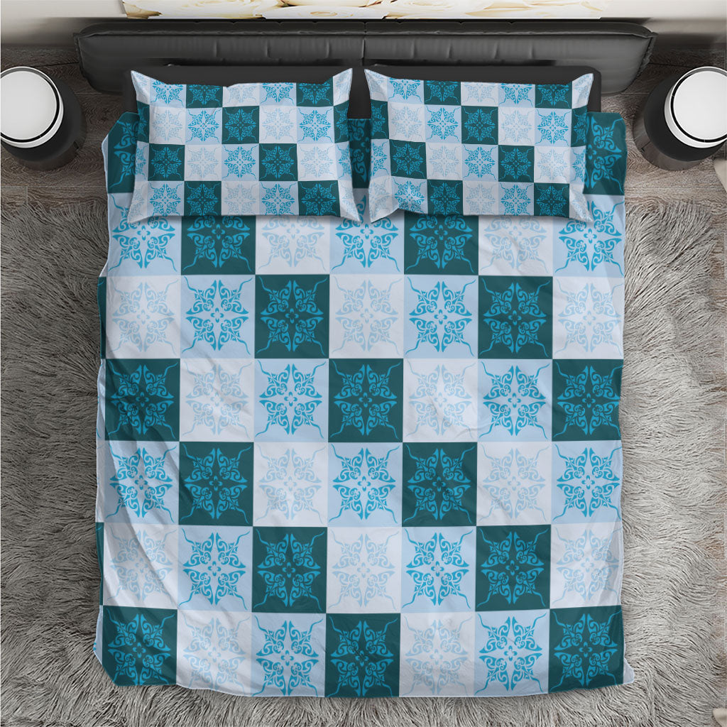 Cyan Manta Ray Hawaiian Quilt Motif Bedding Set