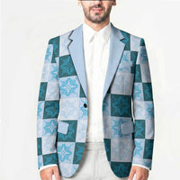 Cyan Manta Ray Hawaiian Quilt Motif Blazer