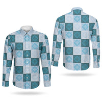 Cyan Manta Ray Hawaiian Quilt Motif Couples Matching Short Sleeve Bodycon Dress and Long Sleeve Button Shirt