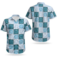 Cyan Manta Ray Hawaiian Quilt Motif Couples Matching Tank Maxi Dress and Hawaiian Shirt