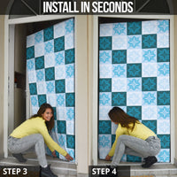 Cyan Manta Ray Hawaiian Quilt Motif Door Cover