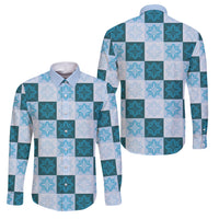 Cyan Manta Ray Hawaiian Quilt Motif Family Matching Short Sleeve Bodycon Dress and Hawaiian Shirt