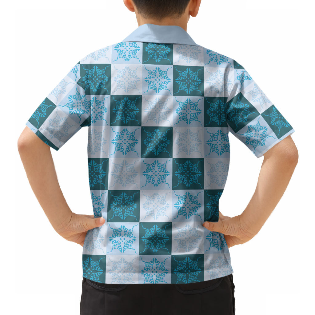 Cyan Manta Ray Hawaiian Quilt Motif Hawaiian Shirt
