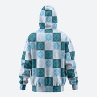 Cyan Manta Ray Hawaiian Quilt Motif Hoodie