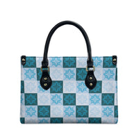 Cyan Manta Ray Hawaiian Quilt Motif Leather Bag