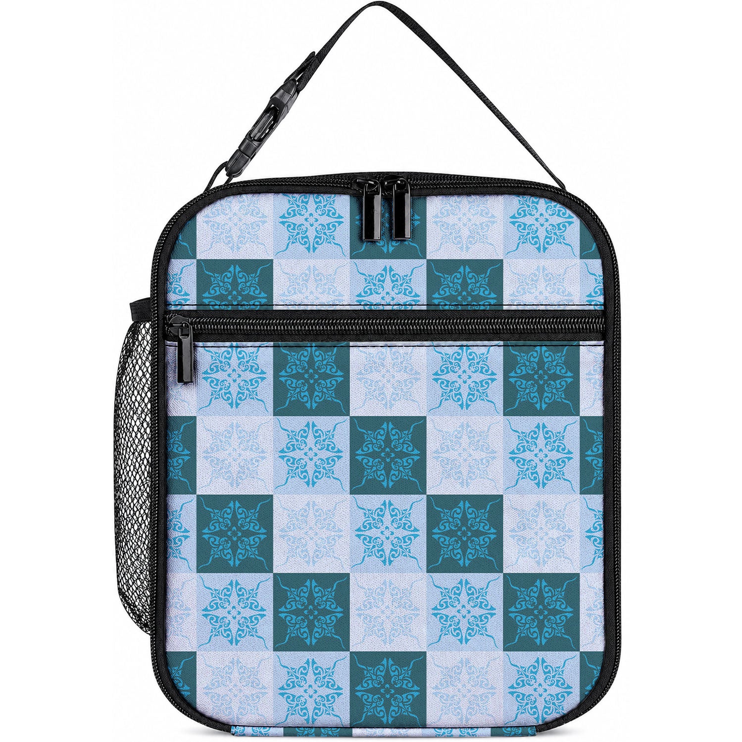 Cyan Manta Ray Hawaiian Quilt Motif Lunch Bag LT05 10.2 × 8.3 × 4.3 inch Blue - Polynesian Pride