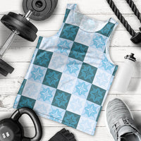 Cyan Manta Ray Hawaiian Quilt Motif Men Tank Top