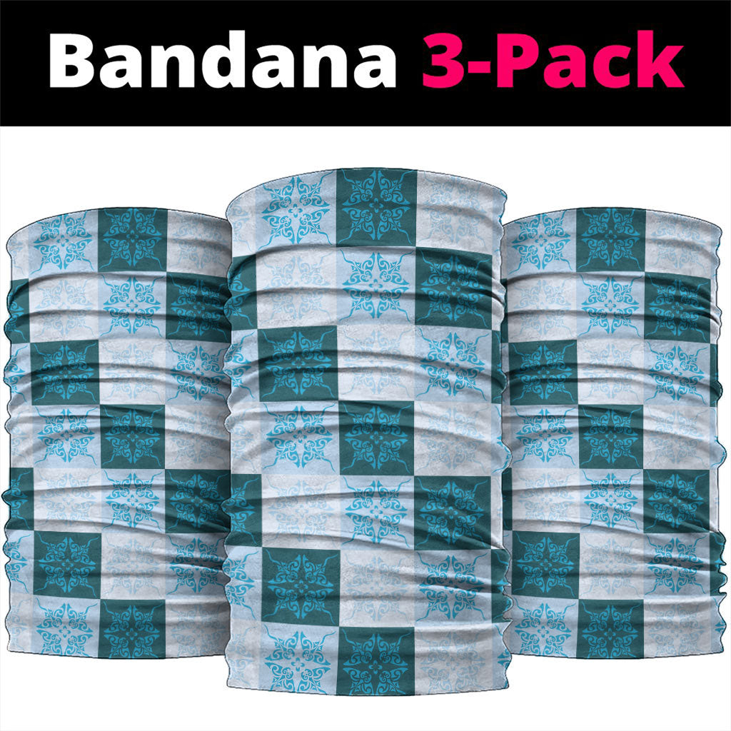 Cyan Manta Ray Hawaiian Quilt Motif Neck Gaiter