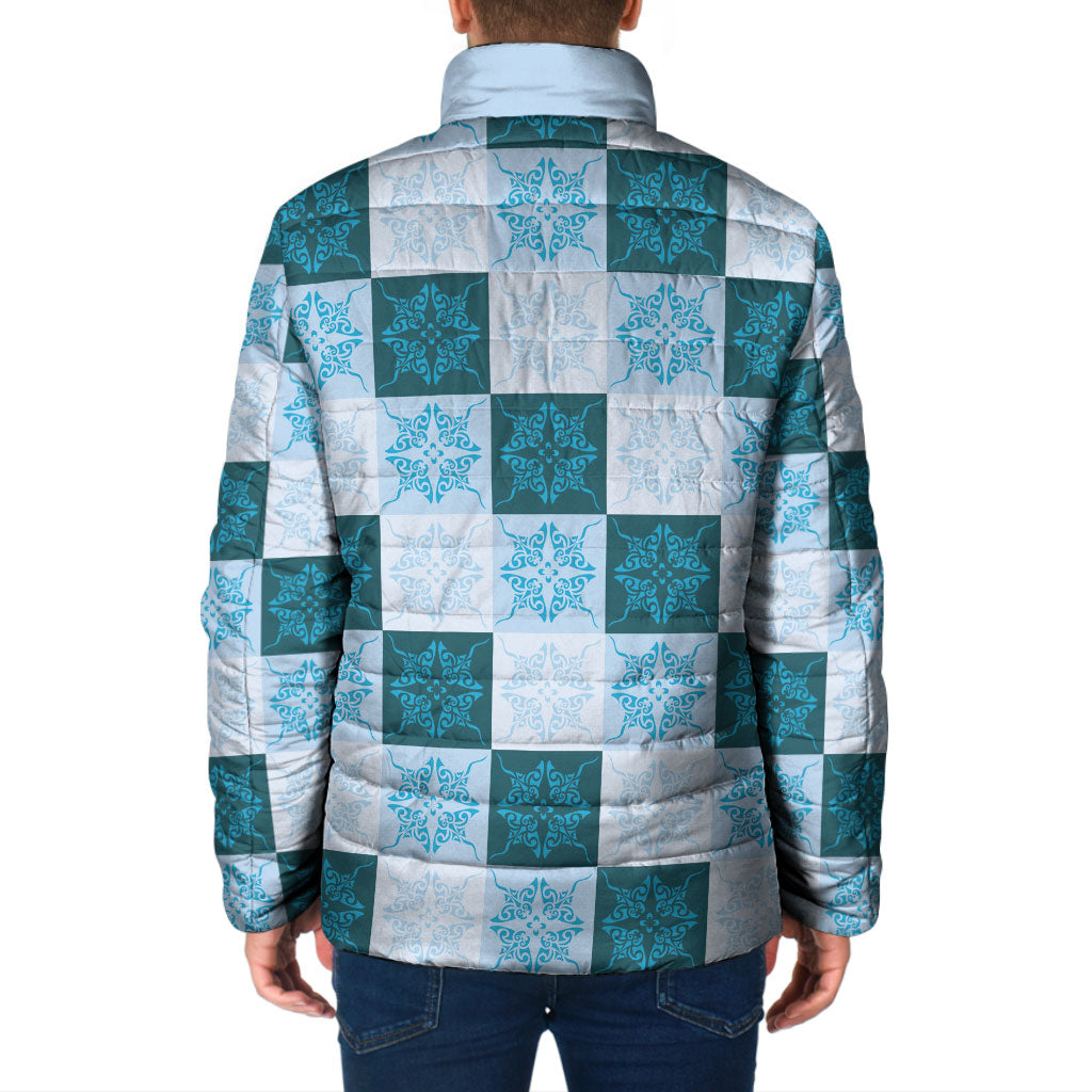 Cyan Manta Ray Hawaiian Quilt Motif Padded Jacket