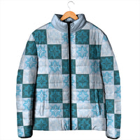 Cyan Manta Ray Hawaiian Quilt Motif Padded Jacket