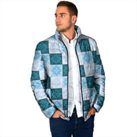 Cyan Manta Ray Hawaiian Quilt Motif Padded Jacket
