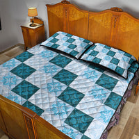 Cyan Manta Ray Hawaiian Quilt Motif Quilt Bed Set