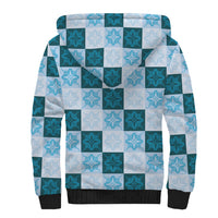 Cyan Manta Ray Hawaiian Quilt Motif Sherpa Hoodie
