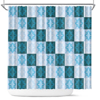 Cyan Manta Ray Hawaiian Quilt Motif Shower Curtain
