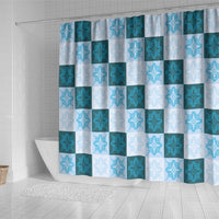 Cyan Manta Ray Hawaiian Quilt Motif Shower Curtain