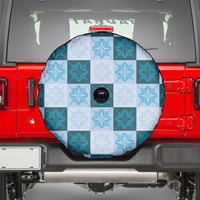 Cyan Manta Ray Hawaiian Quilt Motif Spare Tire Cover