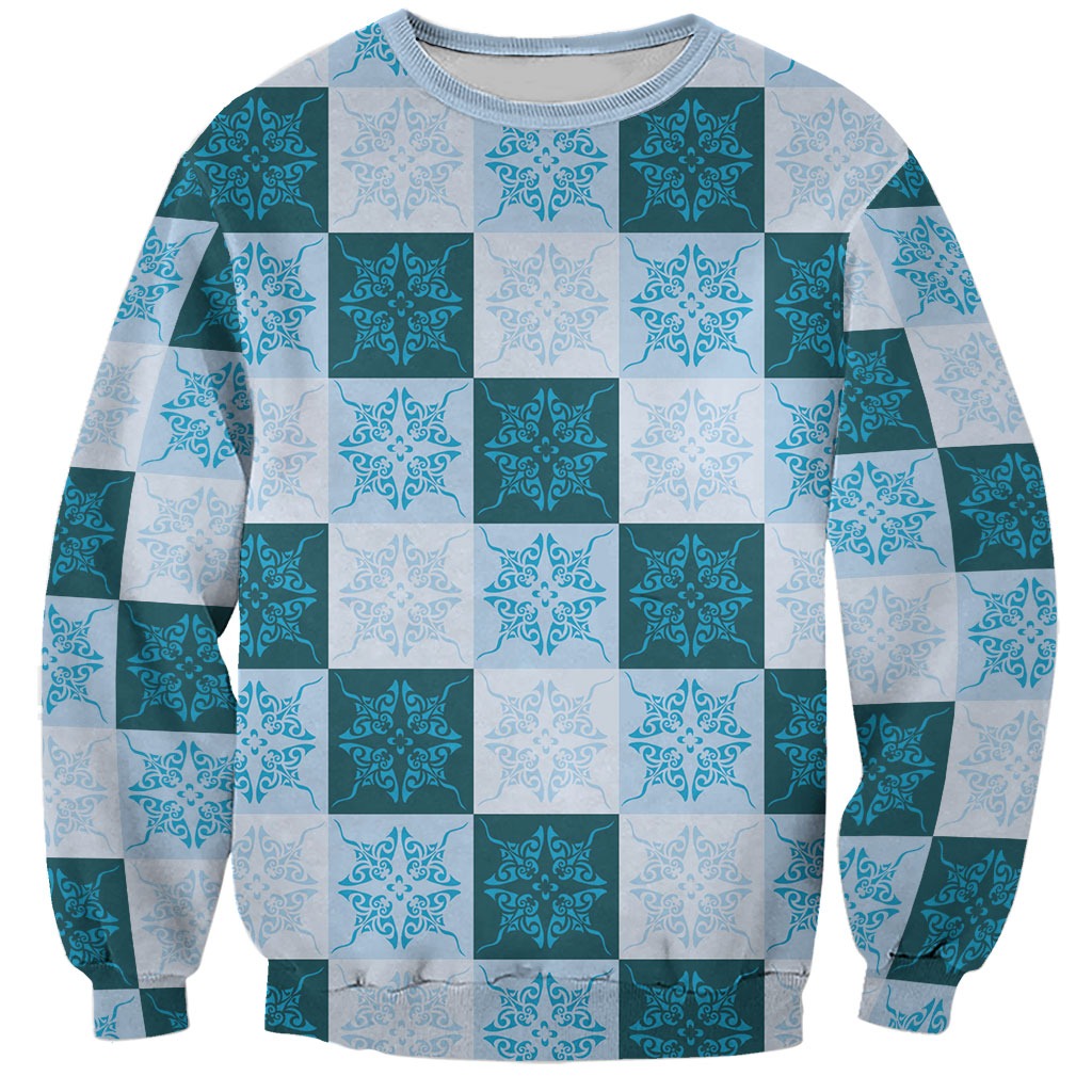 Cyan Manta Ray Hawaiian Quilt Motif Sweatshirt LT05 Unisex Blue - Polynesian Pride