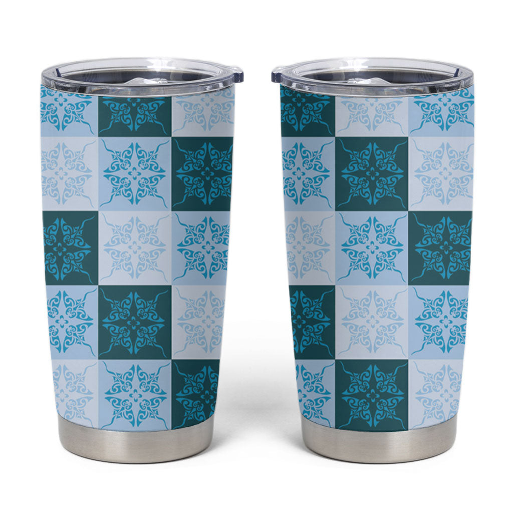 Cyan Manta Ray Hawaiian Quilt Motif Tumbler Cup