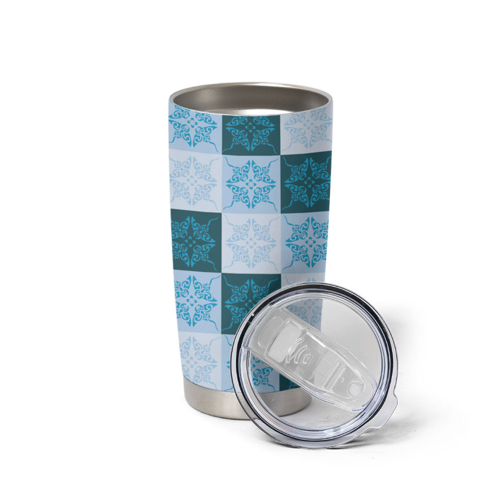 Cyan Manta Ray Hawaiian Quilt Motif Tumbler Cup