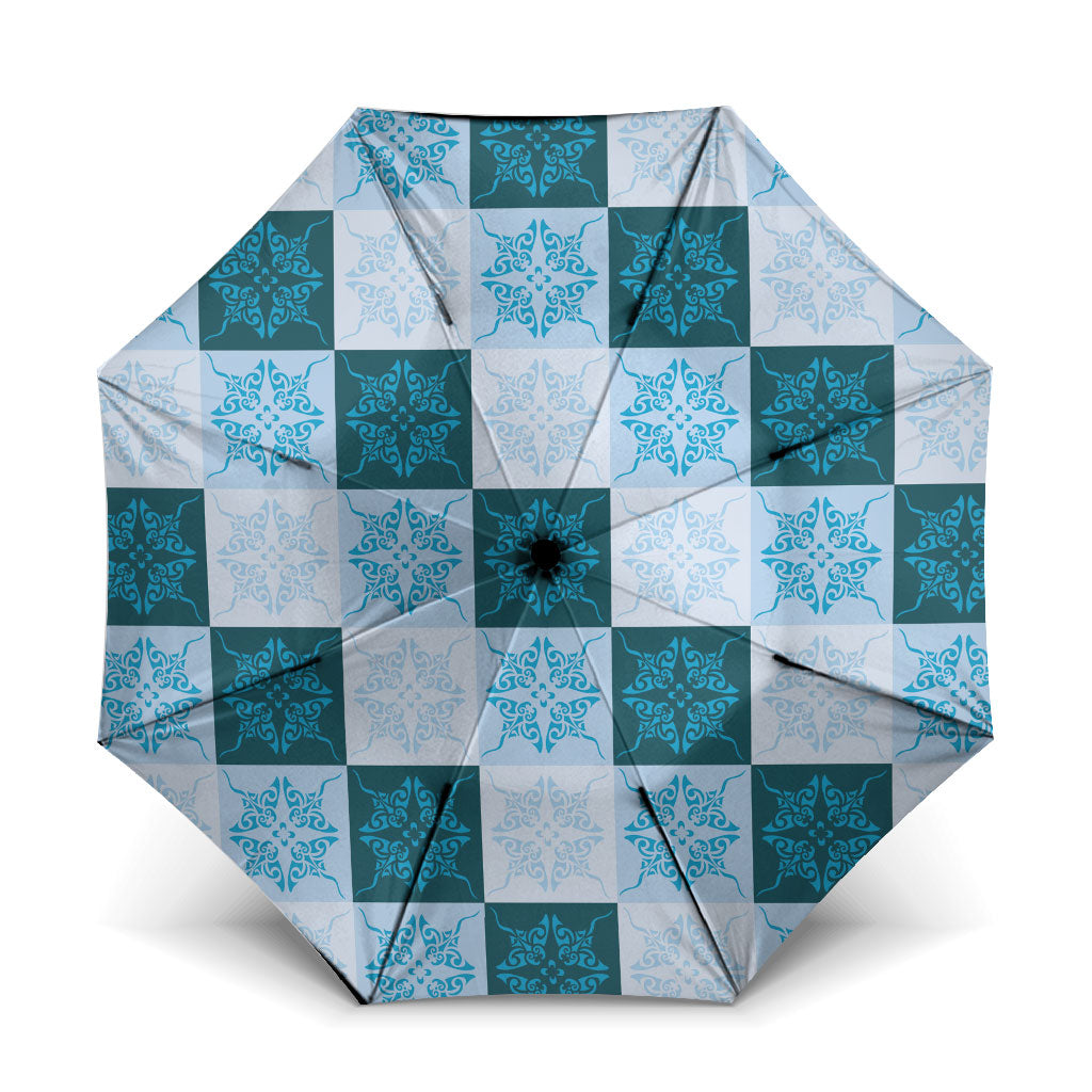 Cyan Manta Ray Hawaiian Quilt Motif Umbrella