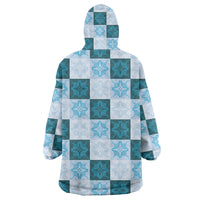 Cyan Manta Ray Hawaiian Quilt Motif Wearable Blanket Hoodie
