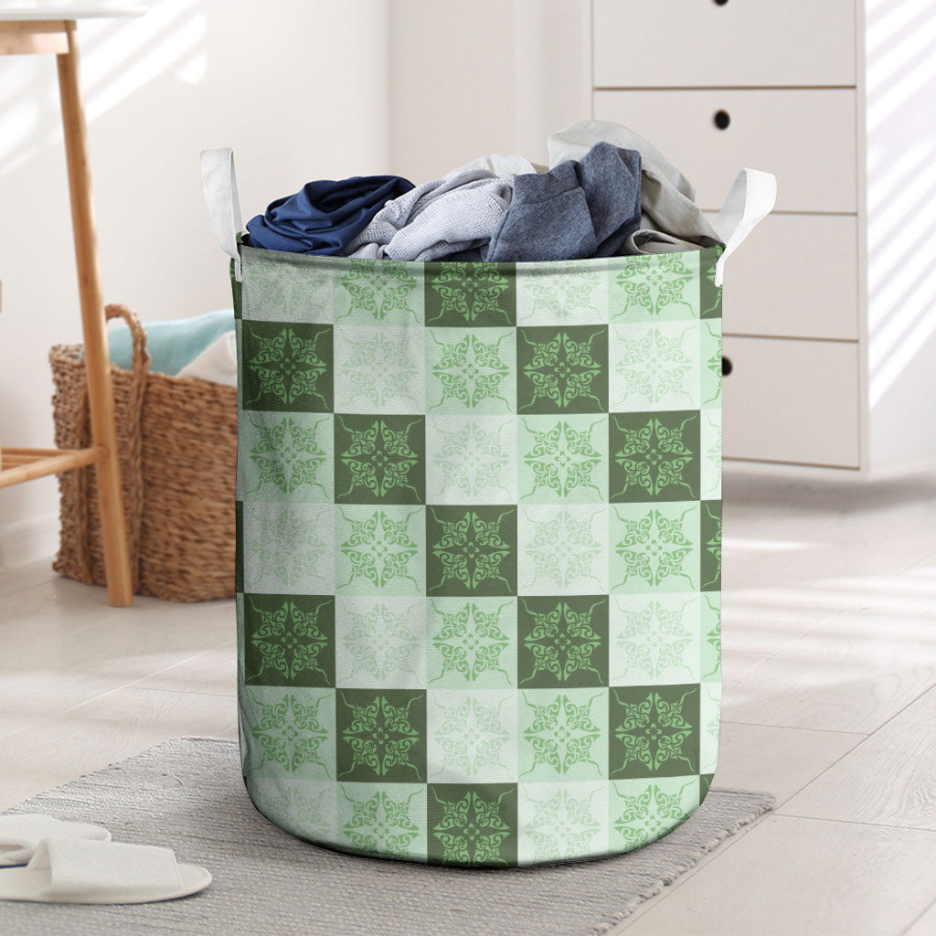 Sage Green Manta Ray Hawaiian Quilt Motif Laundry Basket
