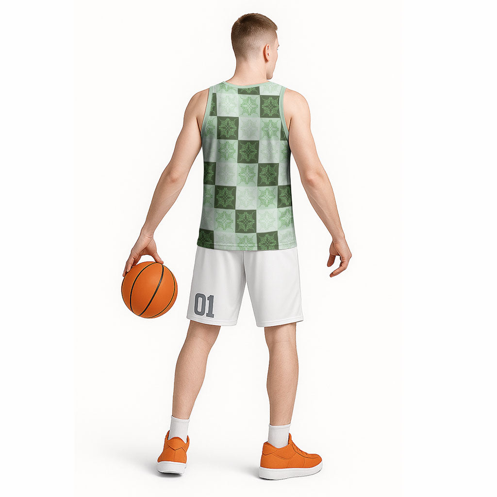 Sage Green Manta Ray Hawaiian Quilt Motif Basketball Jersey