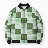 Sage Green Manta Ray Hawaiian Quilt Motif Bomber Puffer Jacket