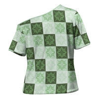 Sage Green Manta Ray Hawaiian Quilt Motif Cross Shoulder Shirt
